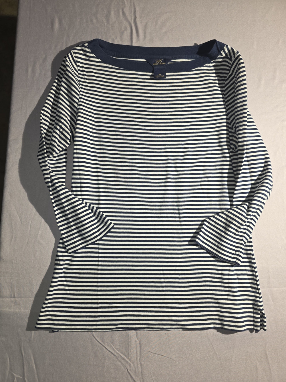 Brooks Brothers Navy and Cream Striped Boatneck Top